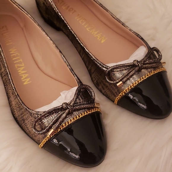 NEW Stuart Weitzman Gabby Chain-Link Leather flat Size 5.5 - Picture 1 of 12